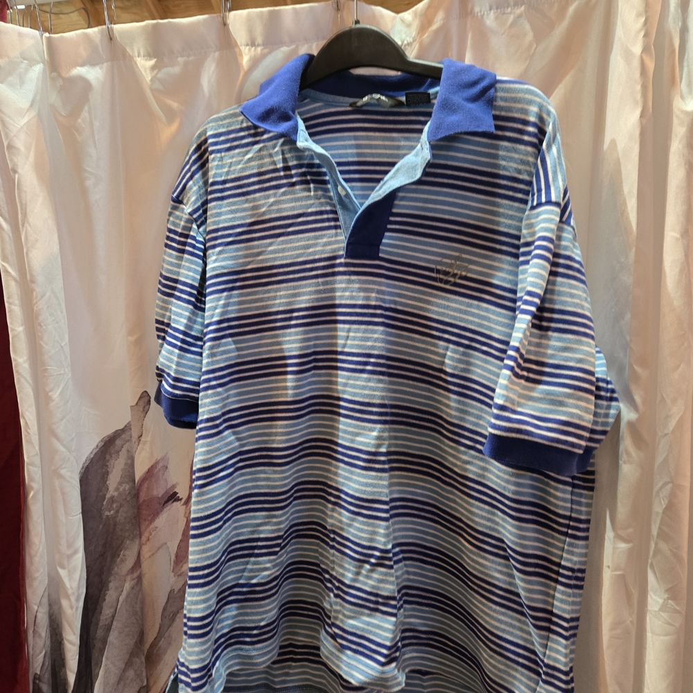Sean John Navy and White Striped Polo
